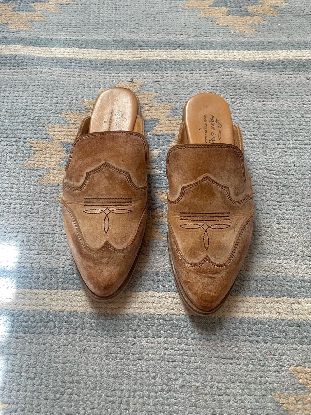Women's Brown Suede Slip-On Mules with Decorative Stitching